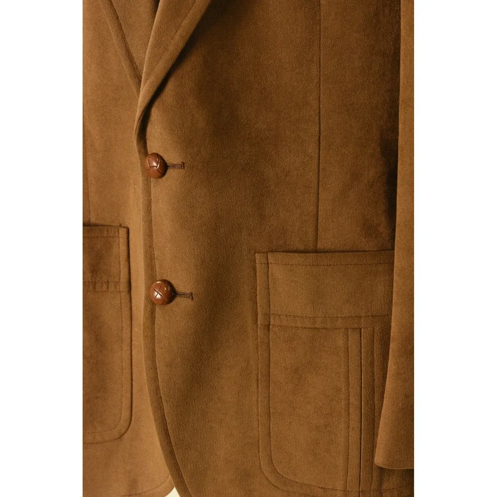 70s Vintage Faux Suede Blazer Mens 38R Brown Western Sport Coat 2 Button Casual